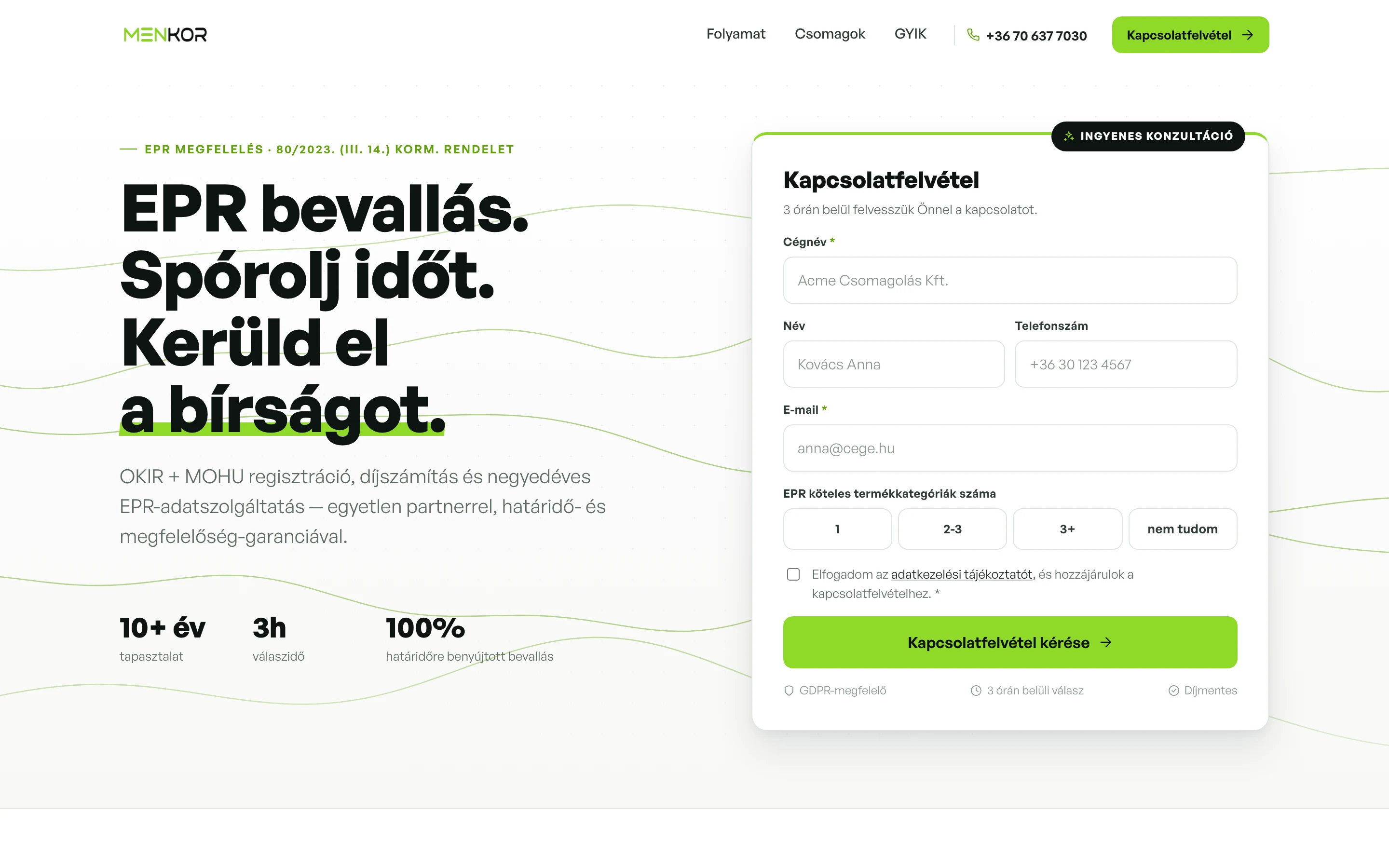A Menkor B2B céloldalának kezdőképernyője.